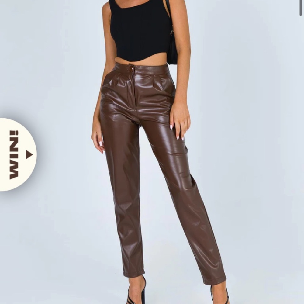 Princess Polly Love Club Brown Leather Pants